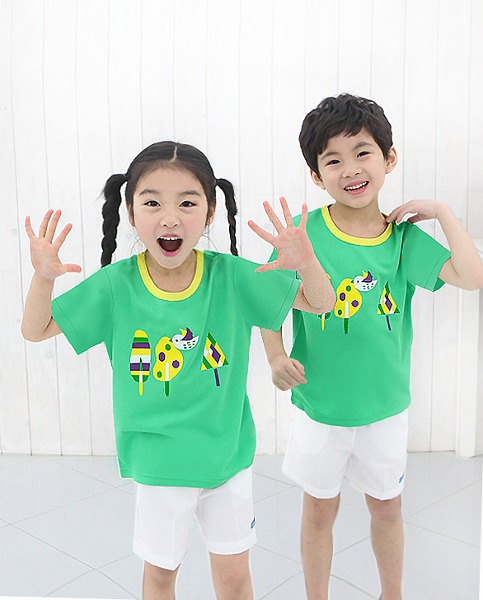 버드트리 초록 티셔츠 세트 어린이집 활동복 원복 어린이날 선물용티