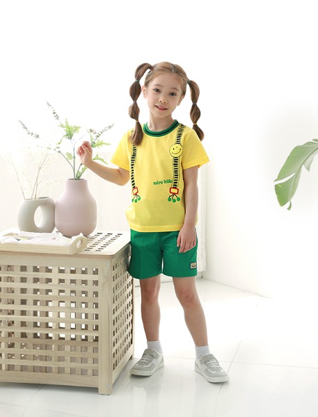 스마일멜빵 노랑 티셔츠 세트 어린이집 활동복 원복 어린이날 선물용티