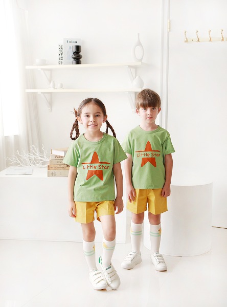 리틀스타 카키 티셔츠 세트 어린이집 활동복 원복 어린이날 선물용티