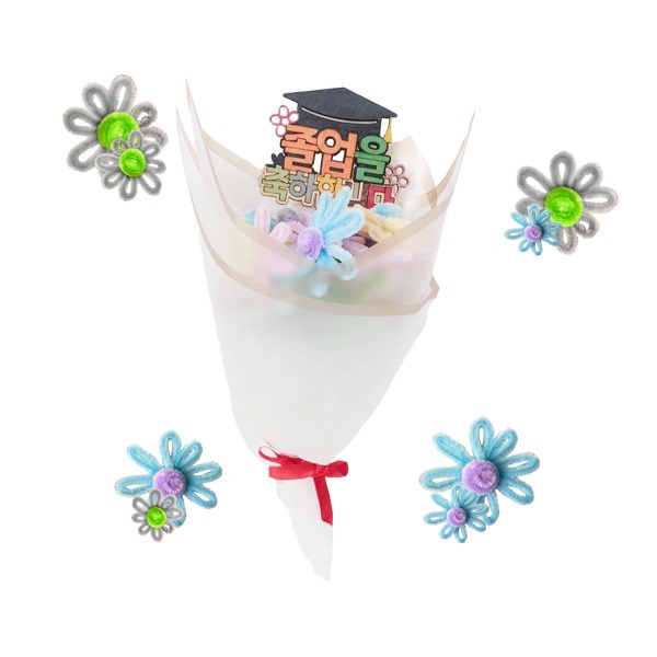 T_ DIY 방과후만들기 우드 토퍼 모루로 졸업축하 꽃다발 만들기 (1인용, 3종 택1)
