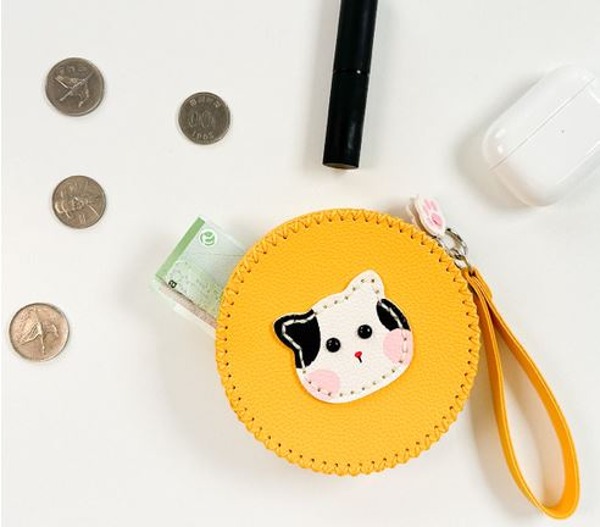 T DIY 방과후만들기 원형 가죽 고양이 동전지갑 만들기 1인용