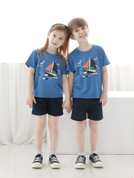 돛단배 블루 티셔츠 세트 어린이집 활동복 원복 어린이날 선물용티
