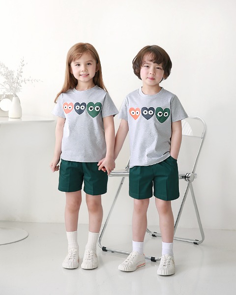 삼색하트 티셔츠 세트 어린이집 활동복 원복 어린이날 선물용티